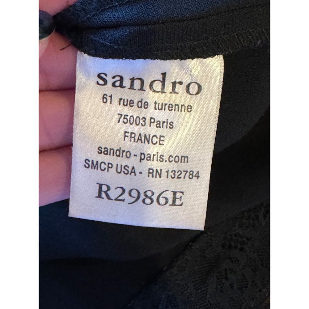 Sandro Black Crew Neck Short Sleeve Lace Trim Exposed Zipper Blouse Size 0‎ - Picture 11 of 12